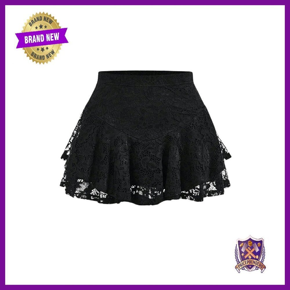 Plus Size Y2K Goth Lace Ruffle Mini Skirt A-Line Date Night Outfit